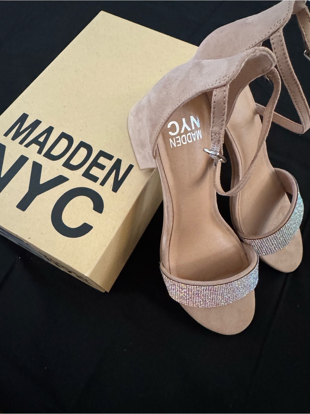 Madden NYC Embellished Atnkle-Strap Sandal in Blush